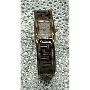 Peck & Peck Women's Cuff Bangle Watch PCP419 Greek Key Two-Tone Quartz Battery